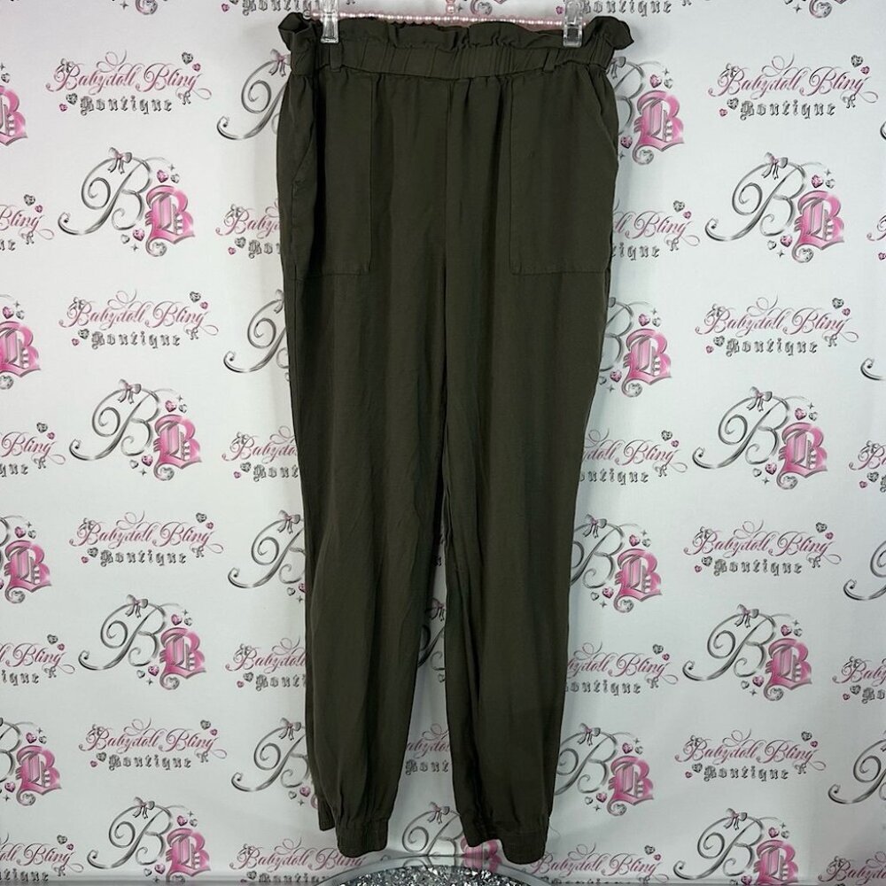 Ci Sono pants cargo style green military stretch Dark Olive Joggers pockets